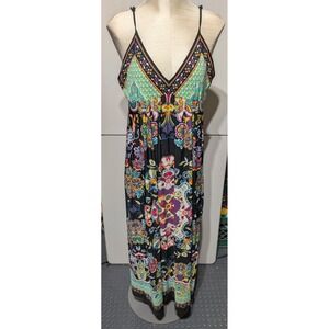 Eci New York Maxi Dress Adjustable Spaghetti Strap Boho Print Size Large A18